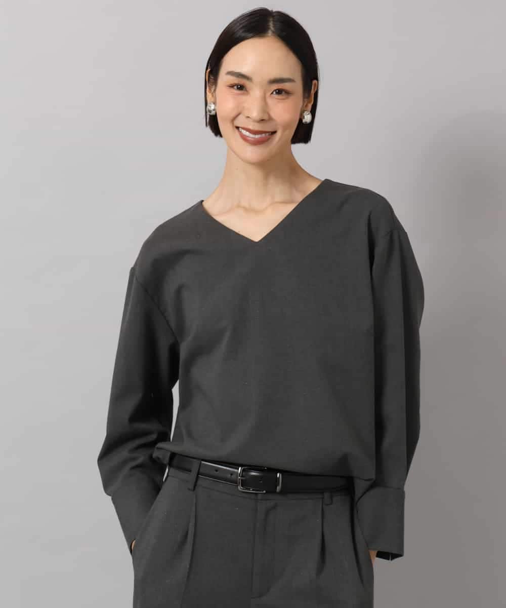 FMBAG21230 MICHEL KLEIN(ミッシェルクラン) [セットアップ対応]ラメストライプブラウス ダークグレー