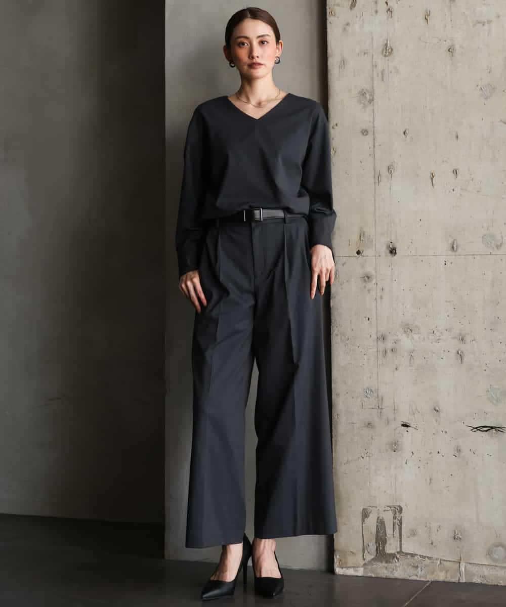 FMBAG21230 MICHEL KLEIN(ミッシェルクラン) [セットアップ対応]ラメストライプブラウス ダークグレー