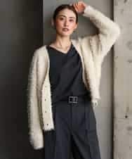 FMBAG21230 MICHEL KLEIN(ミッシェルクラン) [セットアップ対応]ラメストライプブラウス ダークグレー