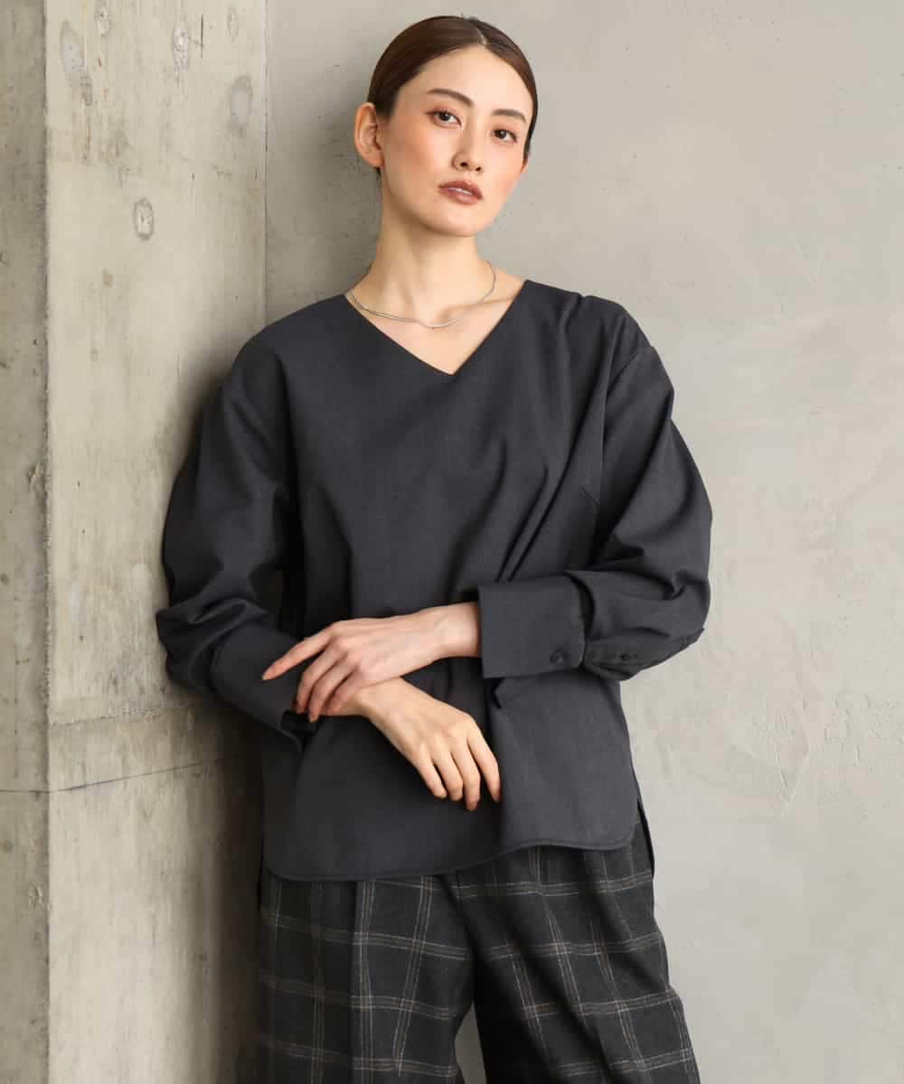 FMBAG21230 MICHEL KLEIN(ミッシェルクラン) [セットアップ対応]ラメストライプブラウス ダークグレー