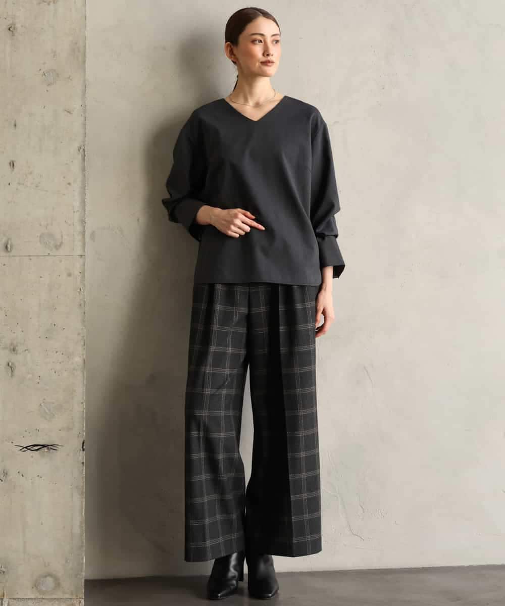 FMBAG21230 MICHEL KLEIN(ミッシェルクラン) [セットアップ対応]ラメストライプブラウス ダークグレー