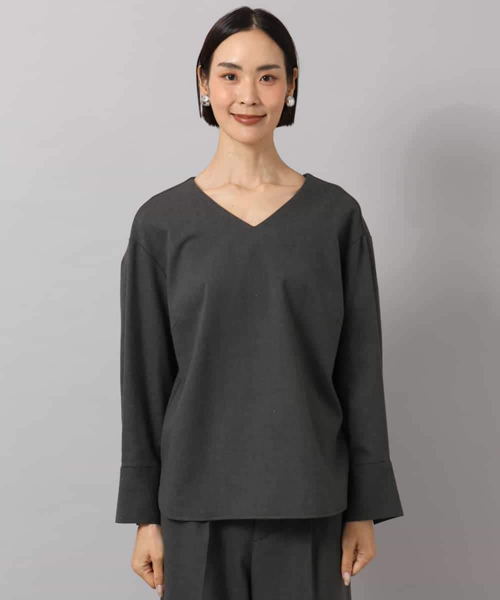 FMBAG21230 MICHEL KLEIN(ミッシェルクラン) [セットアップ対応]ラメストライプブラウス ダークグレー
