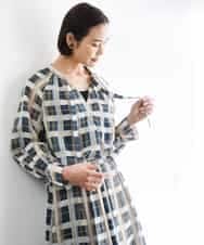 FMBGD10390 MICHEL KLEIN(ミッシェルクラン) [セットアップ対応]チェック柄細めリボンスキッパーブラウス アイボリー