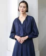 FMBGE10360 MICHEL KLEIN(ミッシェルクラン) [セットアップ対応]ライトワッフルリボンスキッパーブラウス ネイビー