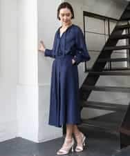 FMBGE10360 MICHEL KLEIN(ミッシェルクラン) [セットアップ対応]ライトワッフルリボンスキッパーブラウス ネイビー