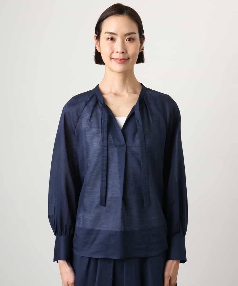 FMBGE10360 MICHEL KLEIN(ミッシェルクラン) [セットアップ対応]ライトワッフルリボンスキッパーブラウス ネイビー