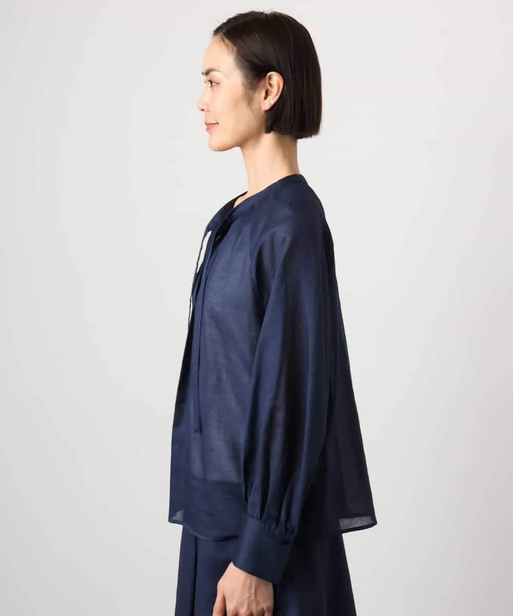 FMBGE10360 MICHEL KLEIN(ミッシェルクラン) [セットアップ対応]ライトワッフルリボンスキッパーブラウス ネイビー