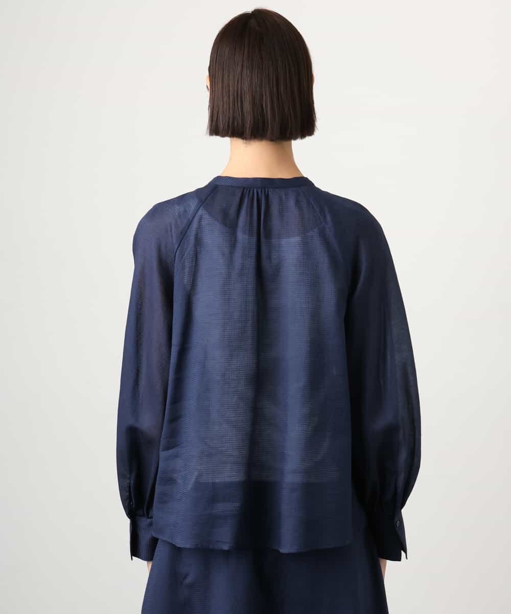 FMBGE10360 MICHEL KLEIN(ミッシェルクラン) [セットアップ対応]ライトワッフルリボンスキッパーブラウス ネイビー