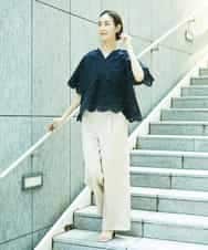 FMBGF08260 MICHEL KLEIN(ミッシェルクラン) スカラップレースブラウス ネイビー