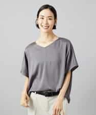 FMBHD02170 MICHEL KLEIN(ミッシェルクラン) [セットアップ対応]Vネックサテンオーバーブラウス ベージュ