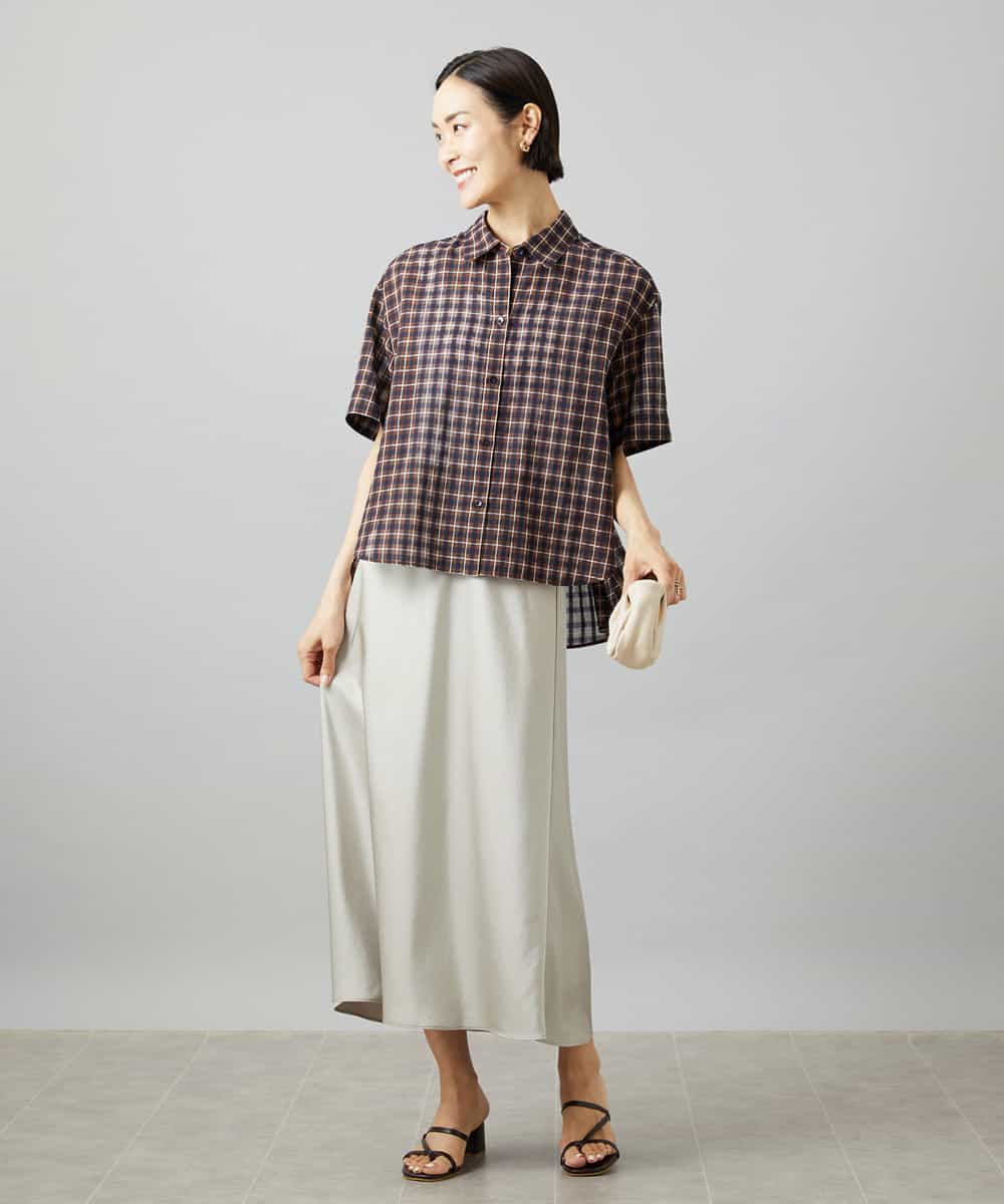 FMBHD06240 MICHEL KLEIN(ミッシェルクラン) シアーチェックシャツ パープル