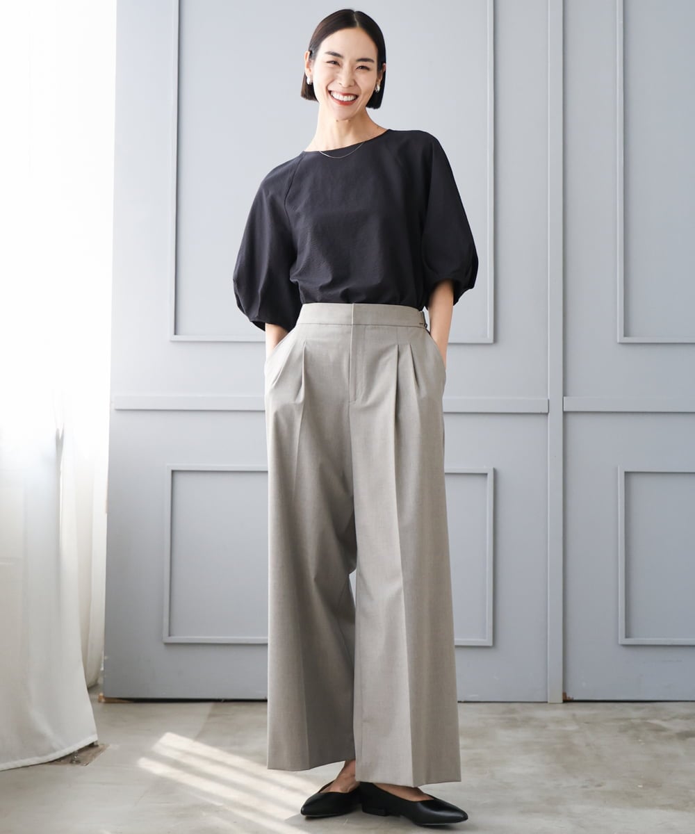 FMBID09230 MICHEL KLEIN(ミッシェルクラン) パフスリーブブラウス ライトブルー