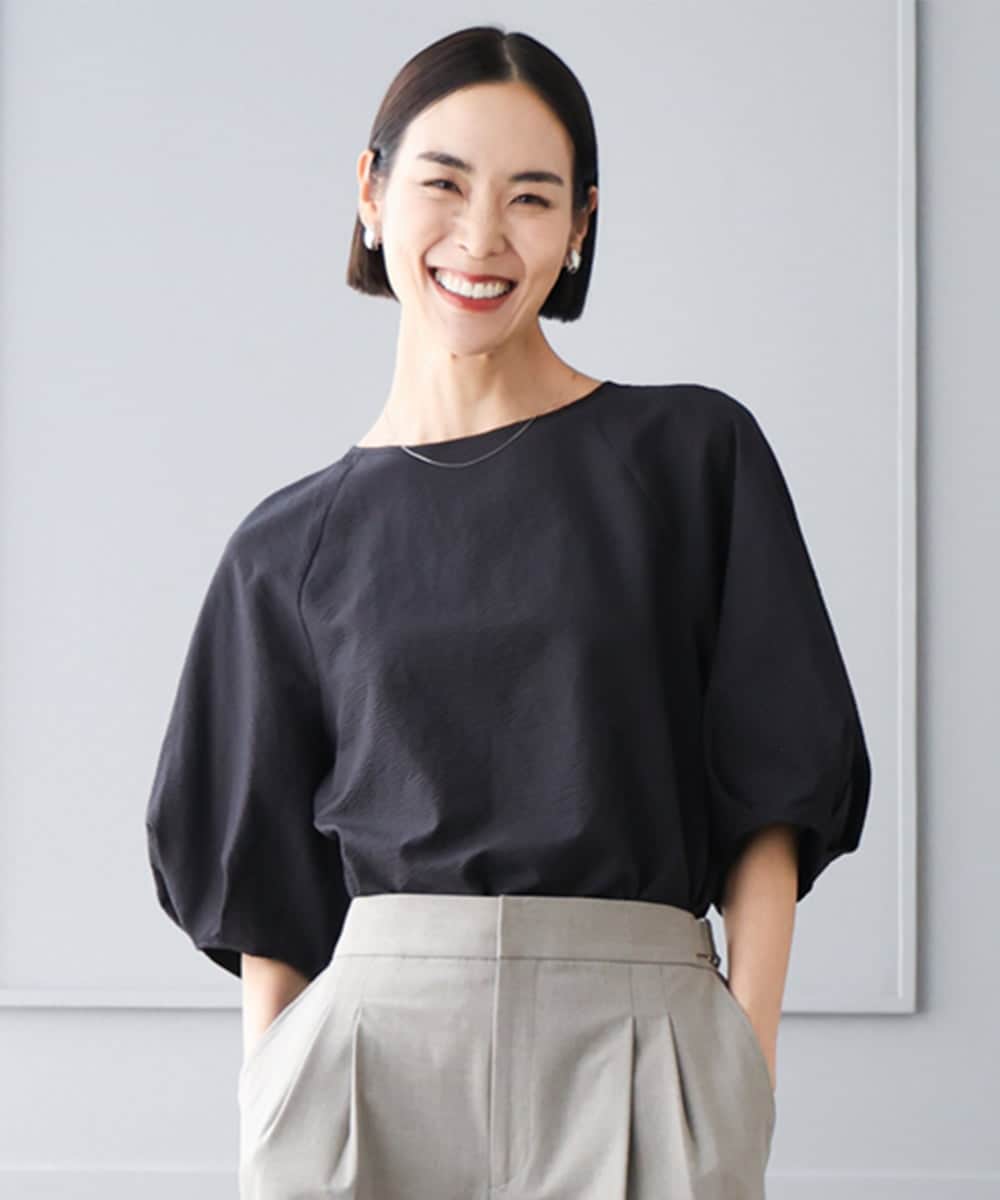 FMBID09230 MICHEL KLEIN(ミッシェルクラン) パフスリーブブラウス ブラック