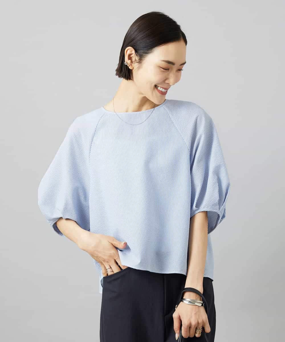 FMBID09230 MICHEL KLEIN(ミッシェルクラン) パフスリーブブラウス ライトブルー