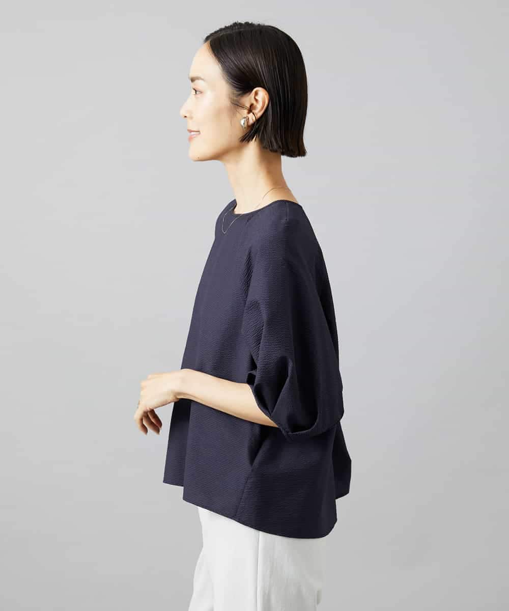 FMBID09230 MICHEL KLEIN(ミッシェルクラン) パフスリーブブラウス ライトブルー