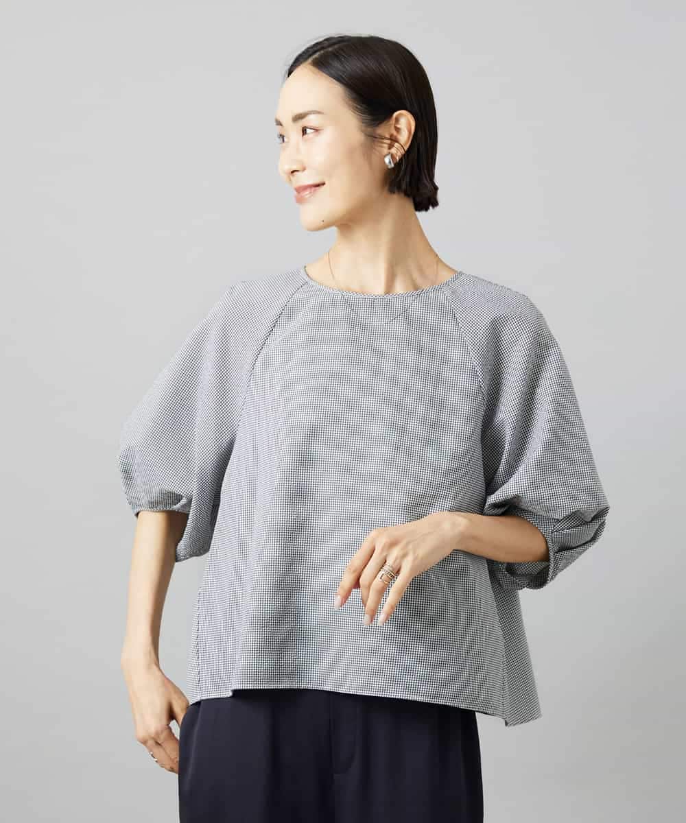 FMBID09230 MICHEL KLEIN(ミッシェルクラン) パフスリーブブラウス ライトブルー