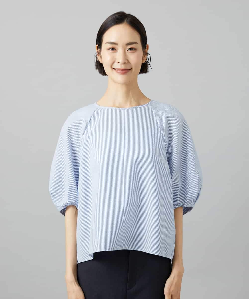 FMBID09230 MICHEL KLEIN(ミッシェルクラン) パフスリーブブラウス ライトブルー