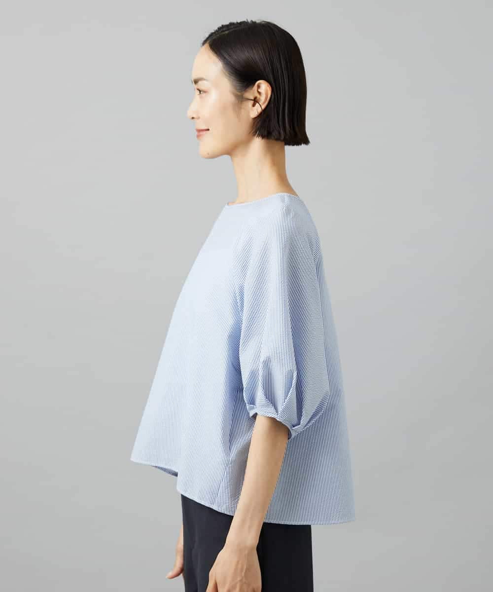 FMBID09230 MICHEL KLEIN(ミッシェルクラン) パフスリーブブラウス ライトブルー