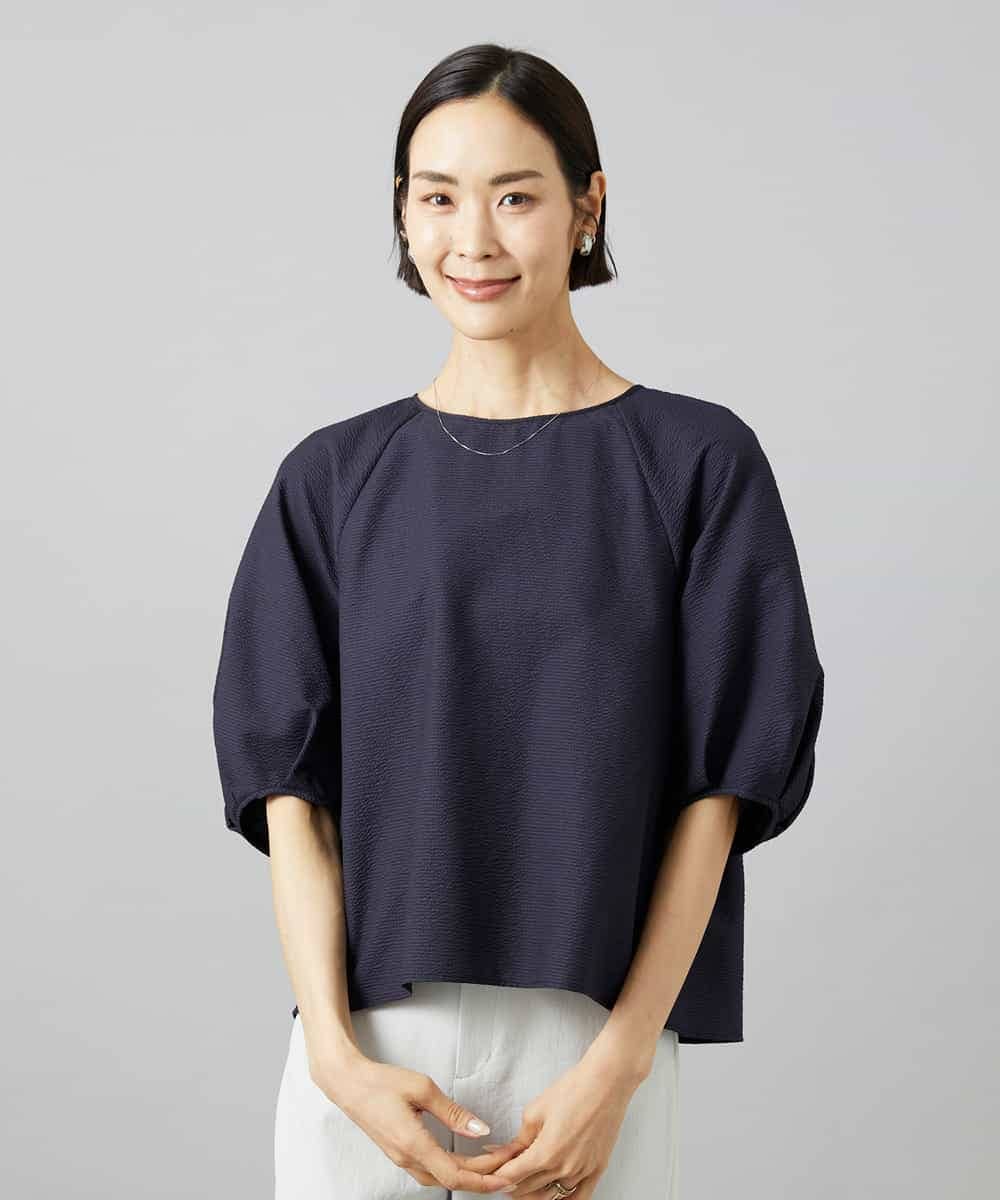 FMBID09230 MICHEL KLEIN(ミッシェルクラン) パフスリーブブラウス ネイビー
