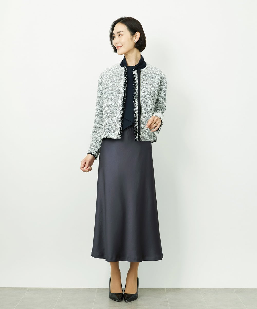 FMDDD02430 MICHEL KLEIN(ミッシェルクラン) [セットアップ対応]ファンシーツイードノーカラージャケット グレー