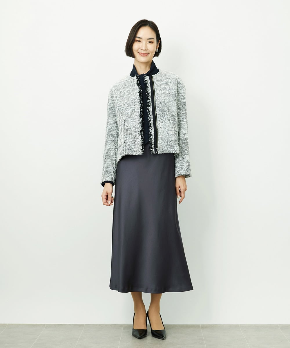 FMDDD02430 MICHEL KLEIN(ミッシェルクラン) [セットアップ対応]ファンシーツイードノーカラージャケット グレー