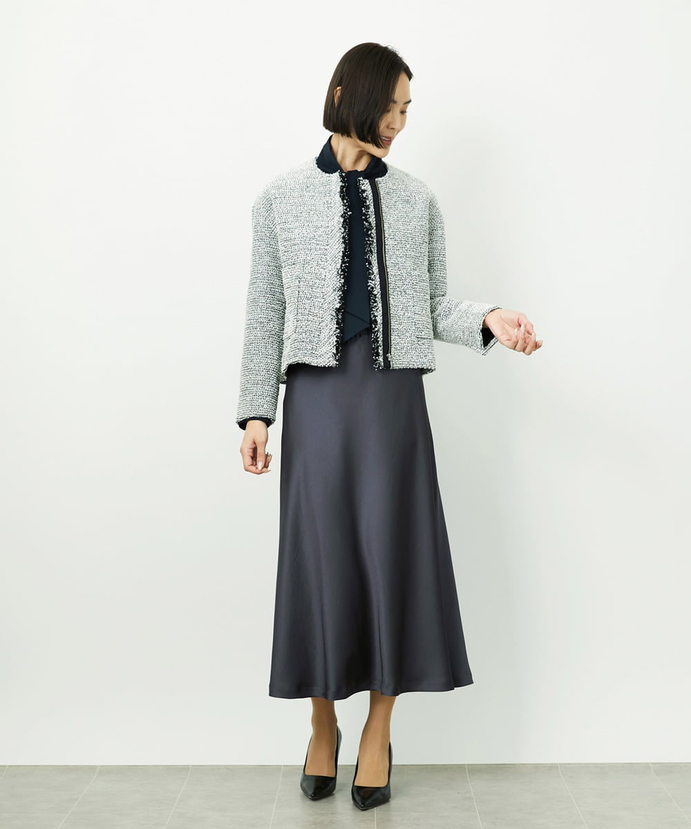 FMDDD02430 MICHEL KLEIN(ミッシェルクラン) [セットアップ対応]ファンシーツイードノーカラージャケット グレー