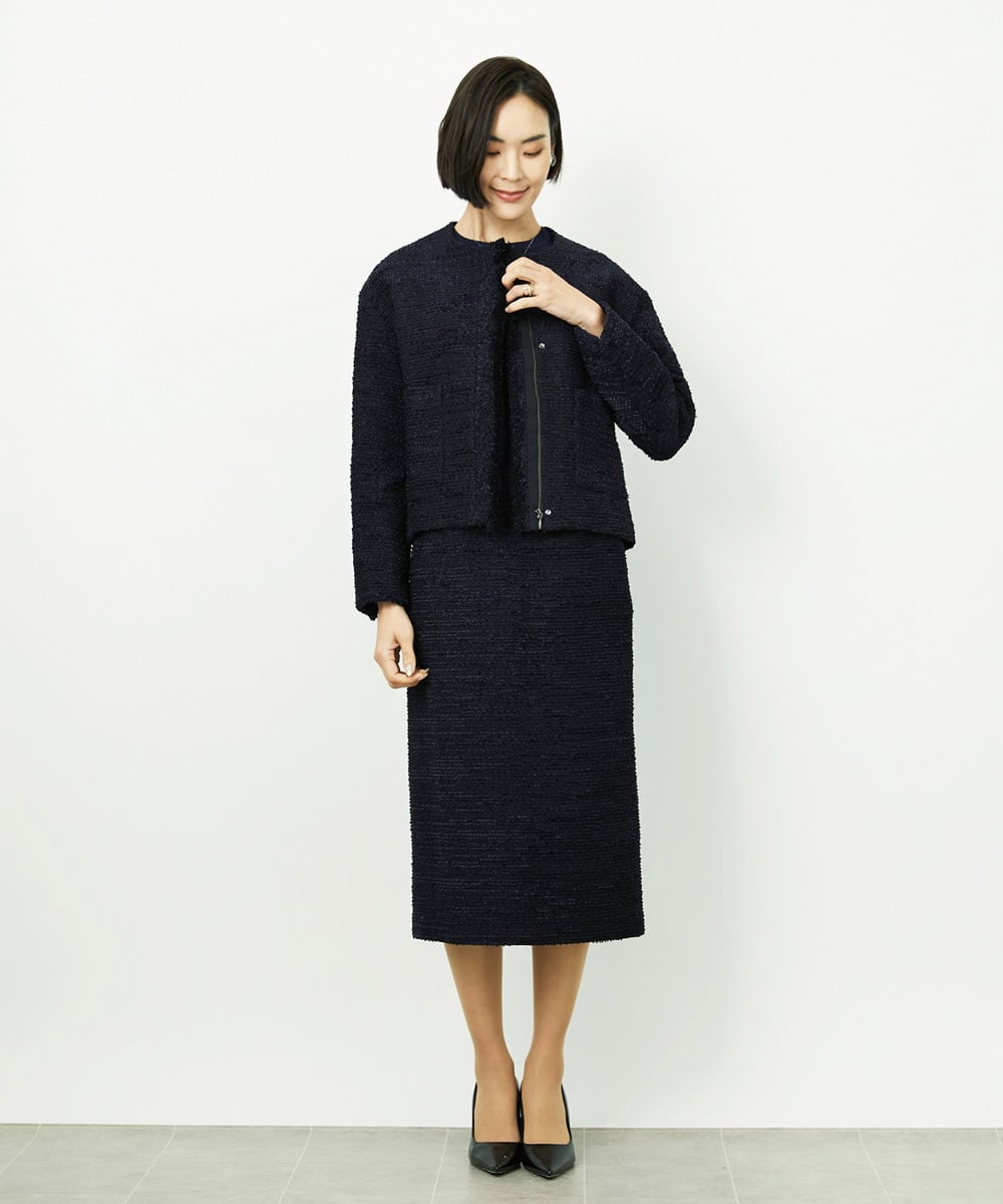 FMDDD02430 MICHEL KLEIN(ミッシェルクラン) [セットアップ対応]ファンシーツイードノーカラージャケット グレー