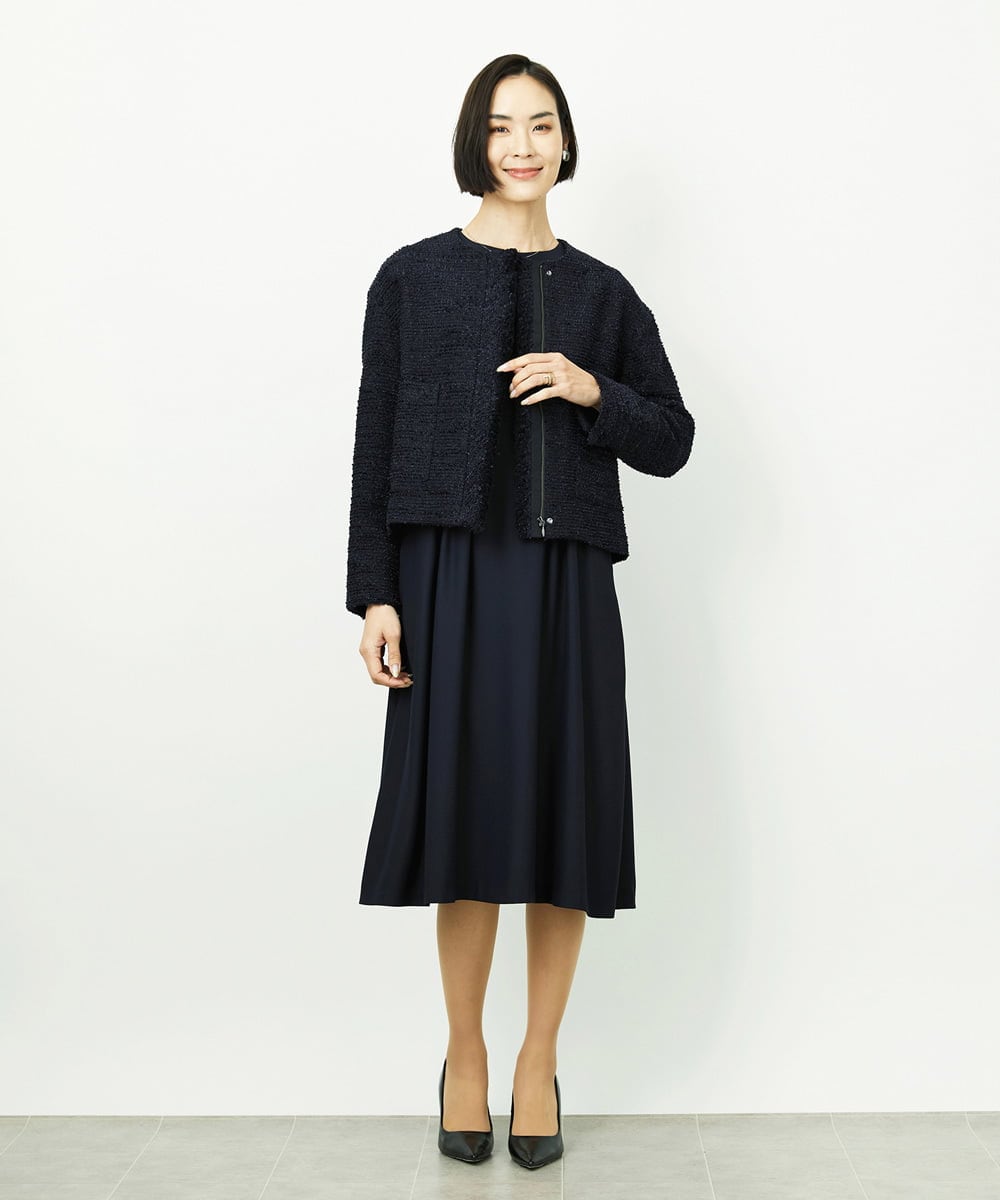 FMDDD02430 MICHEL KLEIN(ミッシェルクラン) [セットアップ対応]ファンシーツイードノーカラージャケット グレー
