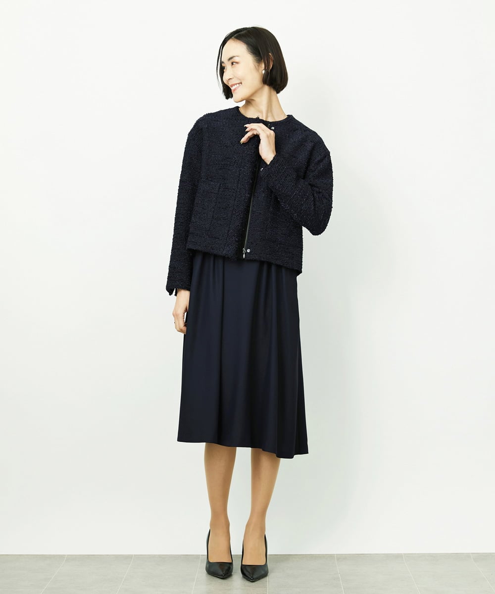 FMDDD02430 MICHEL KLEIN(ミッシェルクラン) [セットアップ対応]ファンシーツイードノーカラージャケット グレー