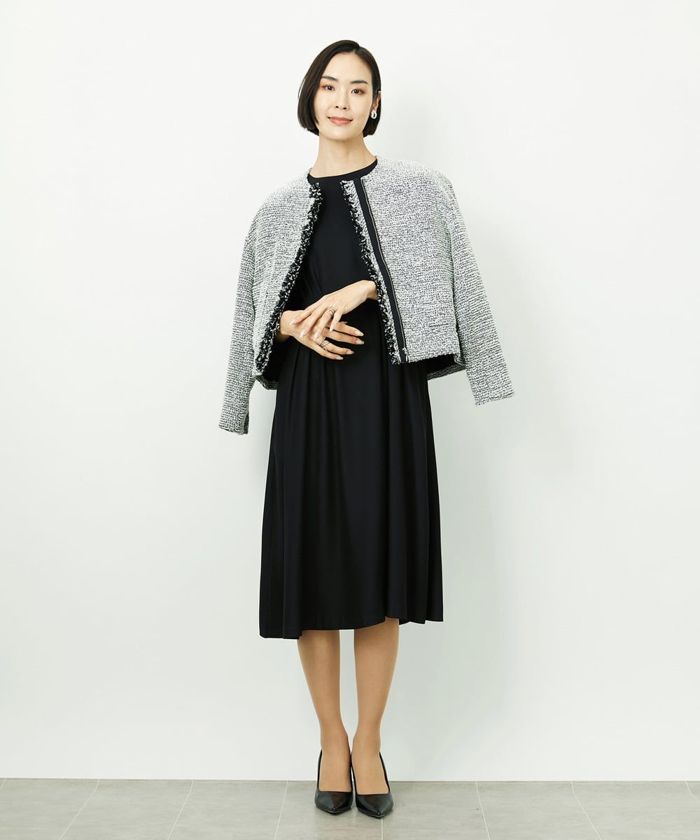 FMDDD02430 MICHEL KLEIN(ミッシェルクラン) [セットアップ対応]ファンシーツイードノーカラージャケット グレー