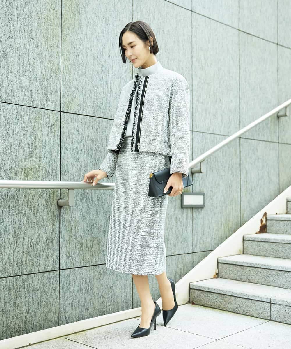 FMDDD02430 MICHEL KLEIN(ミッシェルクラン) [セットアップ対応]ファンシーツイードノーカラージャケット グレー