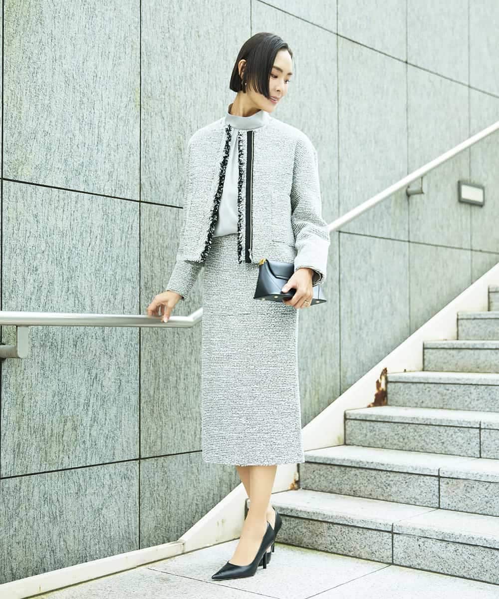 FMDDD02430 MICHEL KLEIN(ミッシェルクラン) [セットアップ対応]ファンシーツイードノーカラージャケット グレー