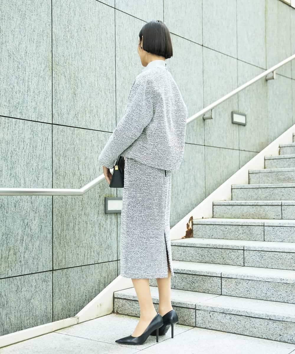 FMDDD02430 MICHEL KLEIN(ミッシェルクラン) [セットアップ対応]ファンシーツイードノーカラージャケット グレー