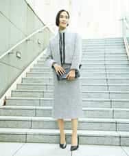 FMDDD02430 MICHEL KLEIN(ミッシェルクラン) [セットアップ対応]ファンシーツイードノーカラージャケット グレー