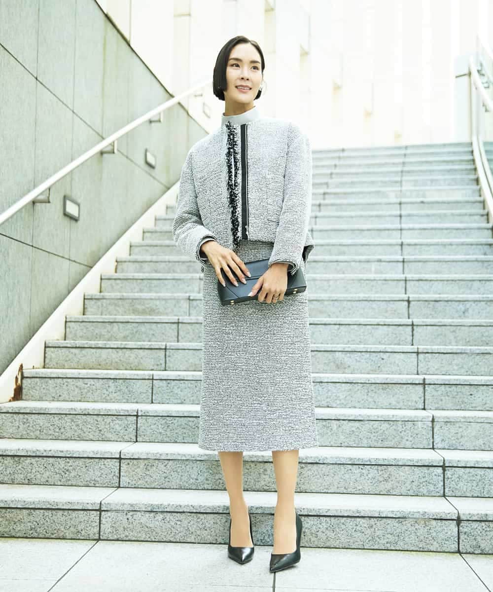 FMDDD02430 MICHEL KLEIN(ミッシェルクラン) [セットアップ対応]ファンシーツイードノーカラージャケット グレー