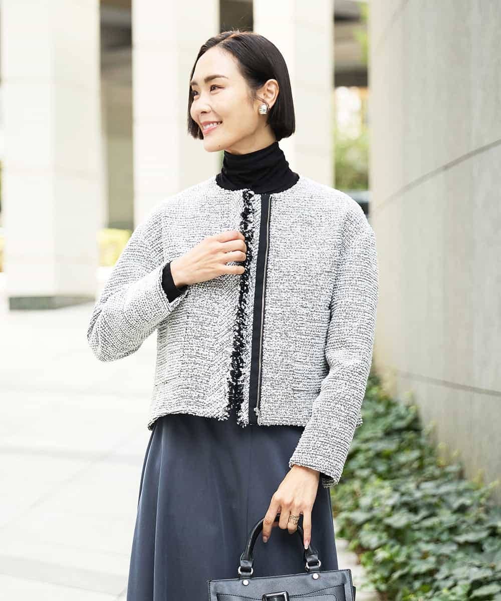 FMDDD02430 MICHEL KLEIN(ミッシェルクラン) [セットアップ対応]ファンシーツイードノーカラージャケット グレー