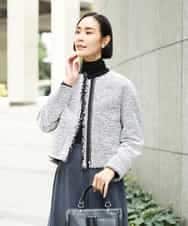 FMDDD02430 MICHEL KLEIN(ミッシェルクラン) [セットアップ対応]ファンシーツイードノーカラージャケット グレー