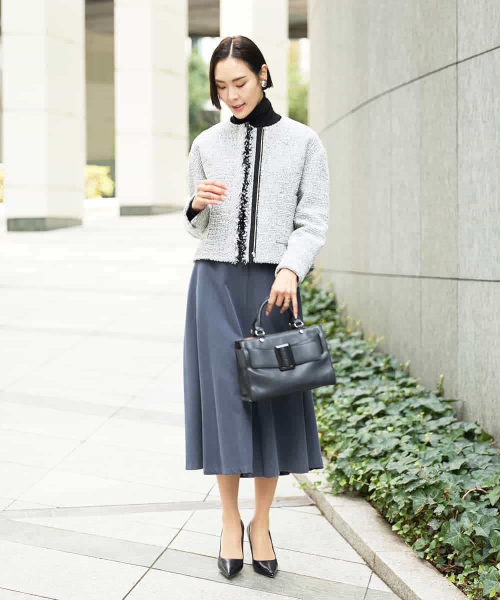 FMDDD02430 MICHEL KLEIN(ミッシェルクラン) [セットアップ対応]ファンシーツイードノーカラージャケット グレー