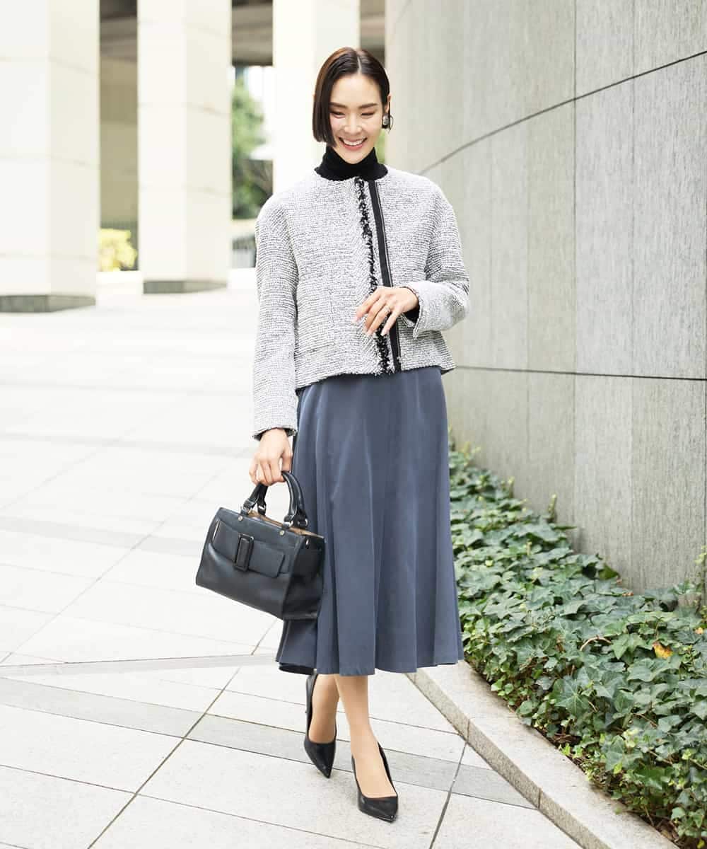 FMDDD02430 MICHEL KLEIN(ミッシェルクラン) [セットアップ対応]ファンシーツイードノーカラージャケット グレー