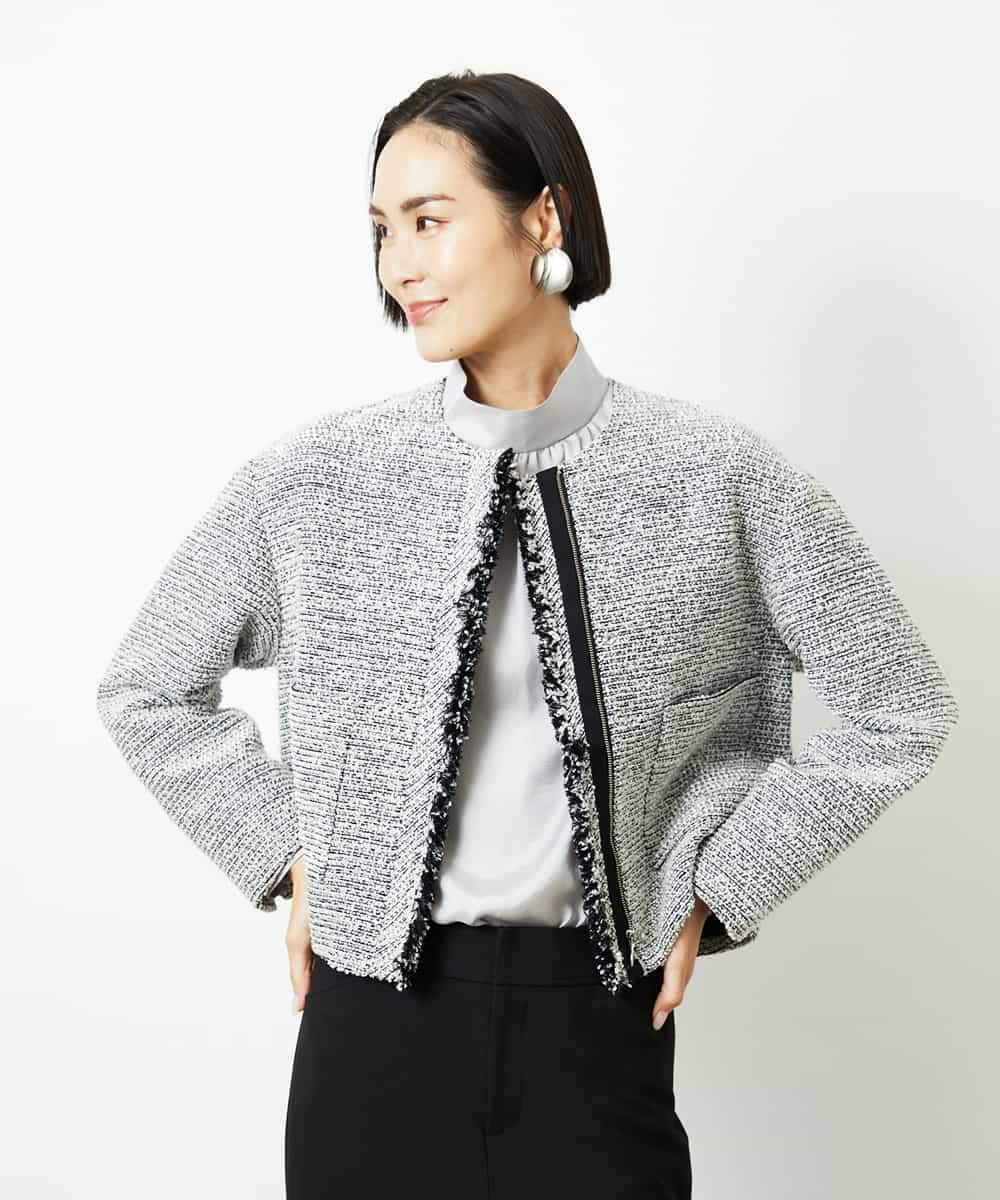 FMDDD02430 MICHEL KLEIN(ミッシェルクラン) [セットアップ対応]ファンシーツイードノーカラージャケット グレー