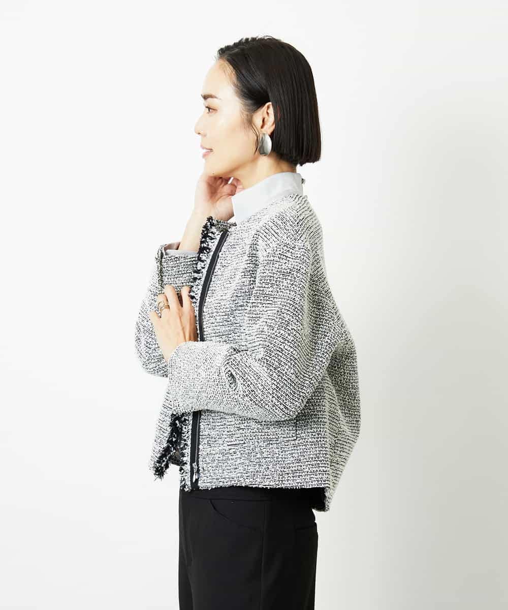 FMDDD02430 MICHEL KLEIN(ミッシェルクラン) [セットアップ対応]ファンシーツイードノーカラージャケット グレー