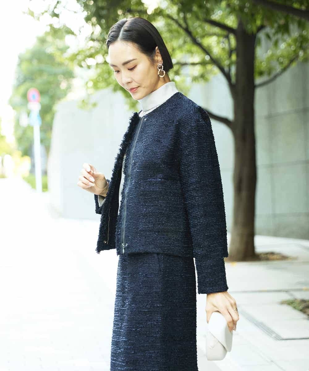 FMDDD02430 MICHEL KLEIN(ミッシェルクラン) [セットアップ対応]ファンシーツイードノーカラージャケット グレー