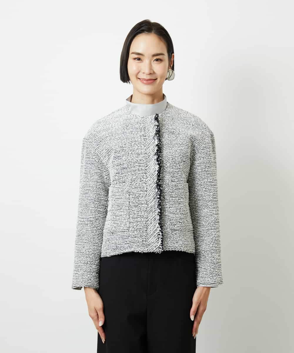FMDDD02430 MICHEL KLEIN(ミッシェルクラン) [セットアップ対応]ファンシーツイードノーカラージャケット グレー