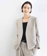 FMDGD05420 MICHEL KLEIN(ミッシェルクラン) [セットアップ対応]ツイードライク ノーカラージャケット ベージュ