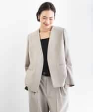 FMDGD05420 MICHEL KLEIN(ミッシェルクラン) [セットアップ対応]ツイードライク ノーカラージャケット ベージュ