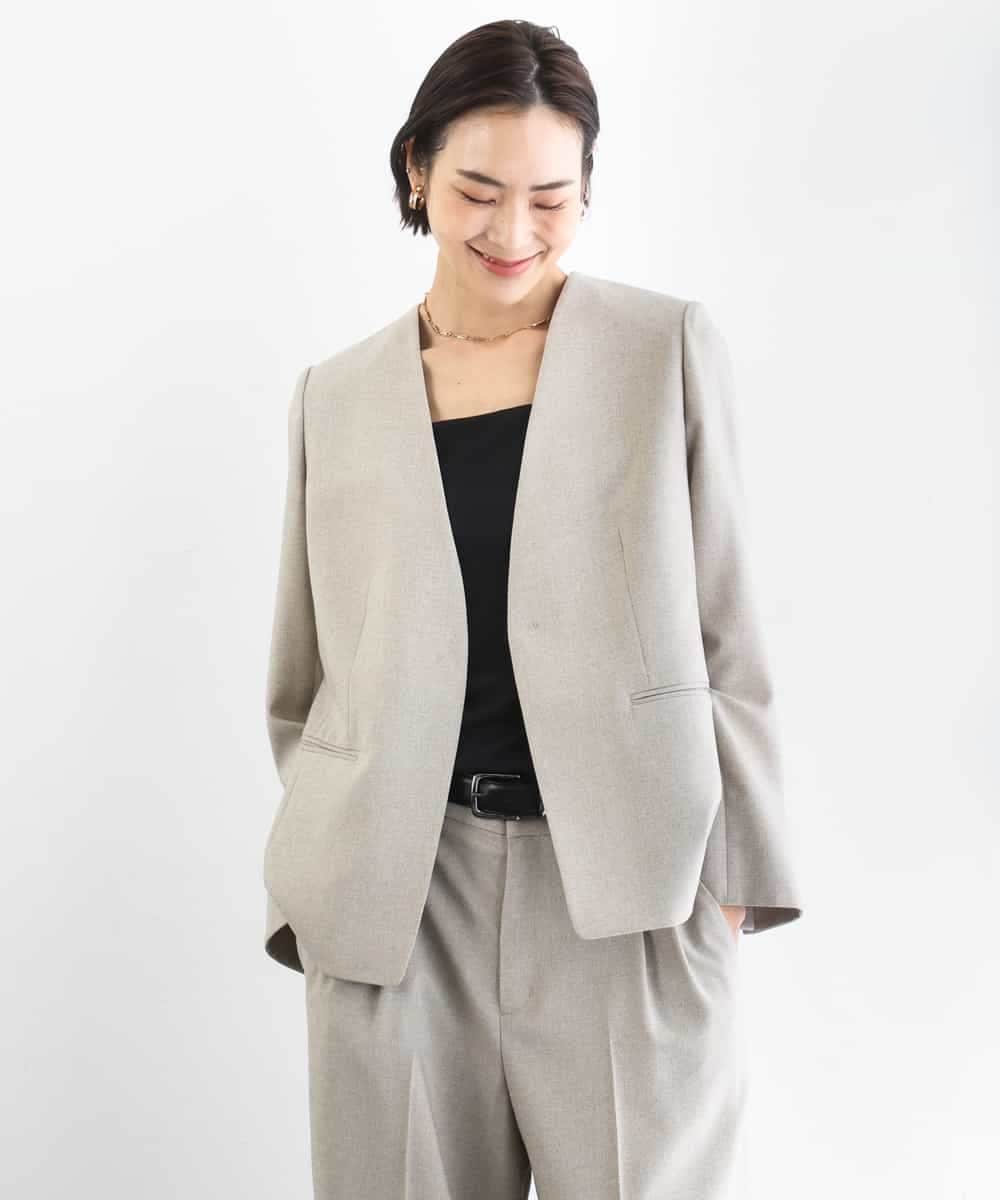 FMDGD05420 MICHEL KLEIN(ミッシェルクラン) [セットアップ対応]ツイードライク ノーカラージャケット ベージュ