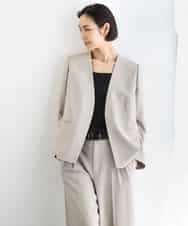 FMDGD05420 MICHEL KLEIN(ミッシェルクラン) [セットアップ対応]ツイードライク ノーカラージャケット ベージュ
