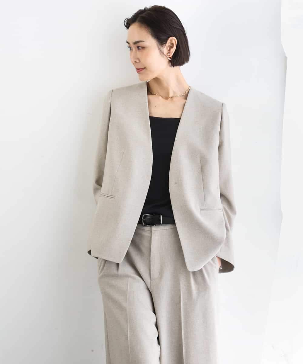 FMDGD05420 MICHEL KLEIN(ミッシェルクラン) [セットアップ対応]ツイードライク ノーカラージャケット ベージュ