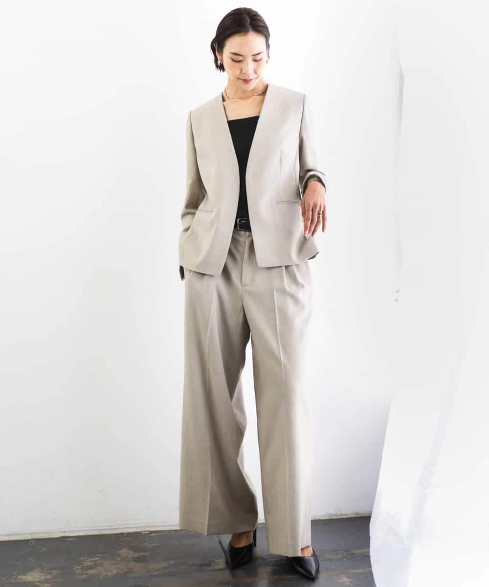 FMDGD05420 MICHEL KLEIN(ミッシェルクラン) [セットアップ対応]ツイードライク ノーカラージャケット ベージュ