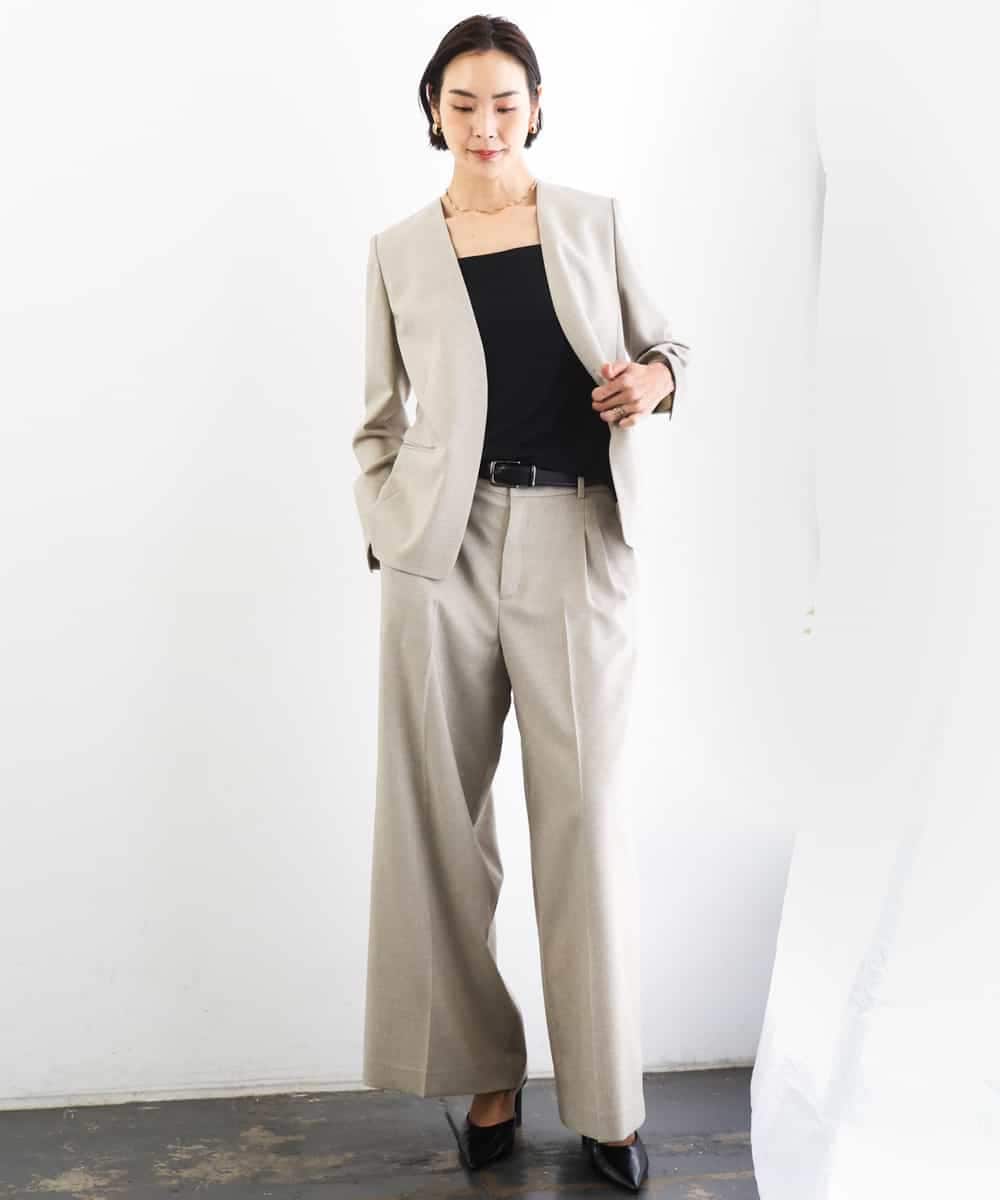 FMDGD05420 MICHEL KLEIN(ミッシェルクラン) [セットアップ対応]ツイードライク ノーカラージャケット ベージュ